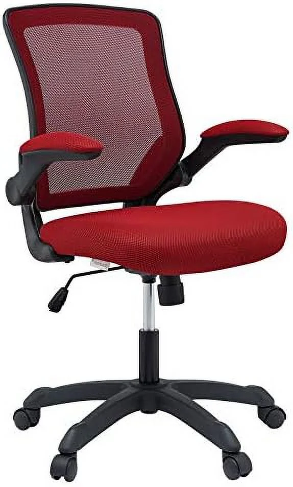 Veer Office Chair with Mesh Back and Vinyl Seat With Flip-Up Arms in Red