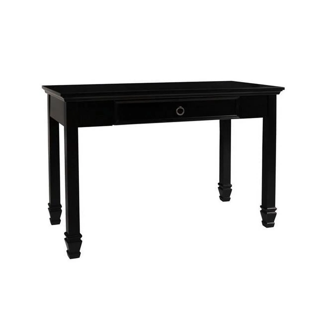 Single Drawer Wooden Desk with Metal Ring Pull & Tapered Legs, Black