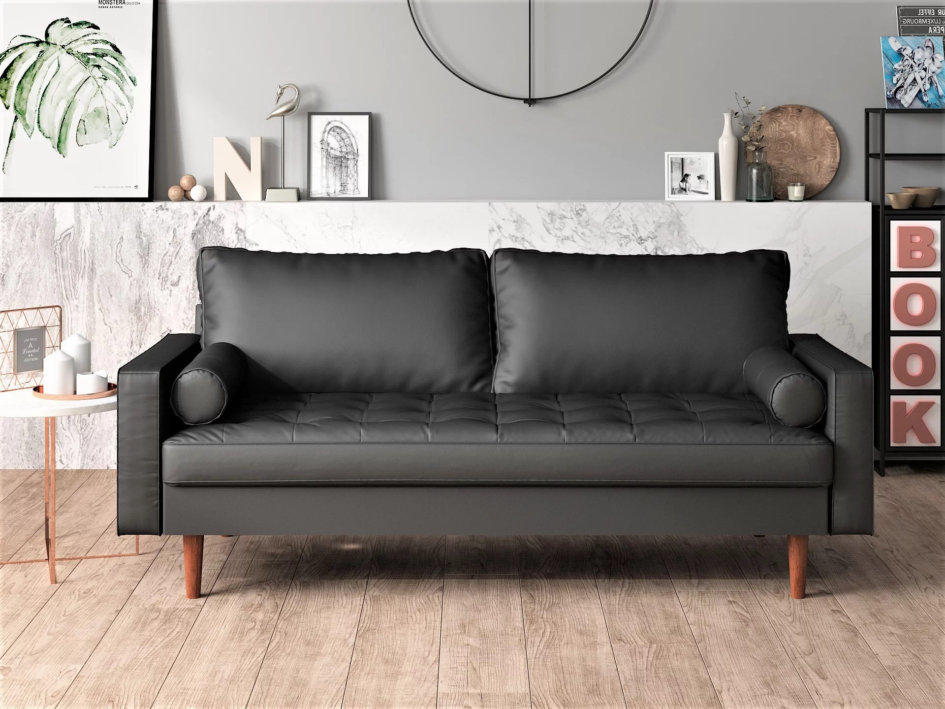 Uspridefurniture Darby 69.7'' Faux Leather Square Arm Sofa,Black