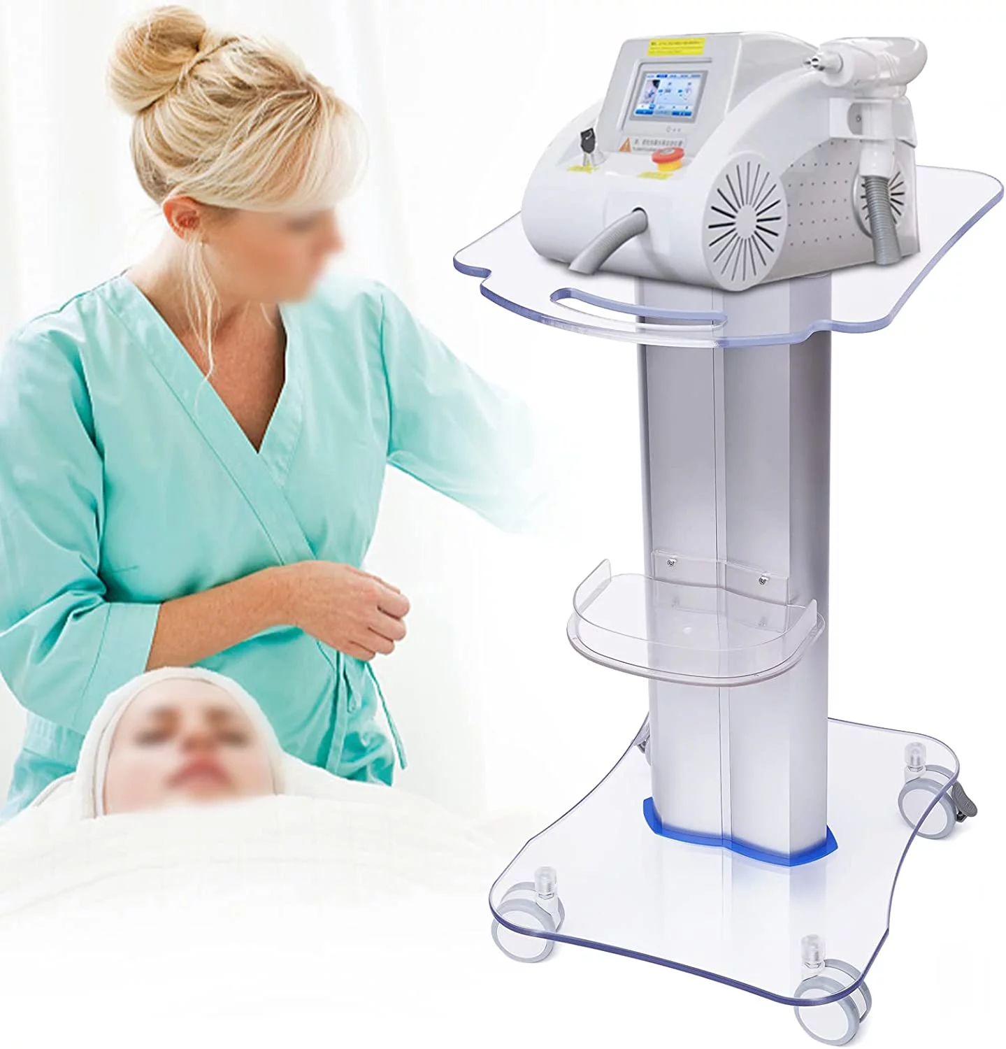 MIDUO 3-Tiers Beauty Salon Machine Stand Rolling Cart Beauty Trolley