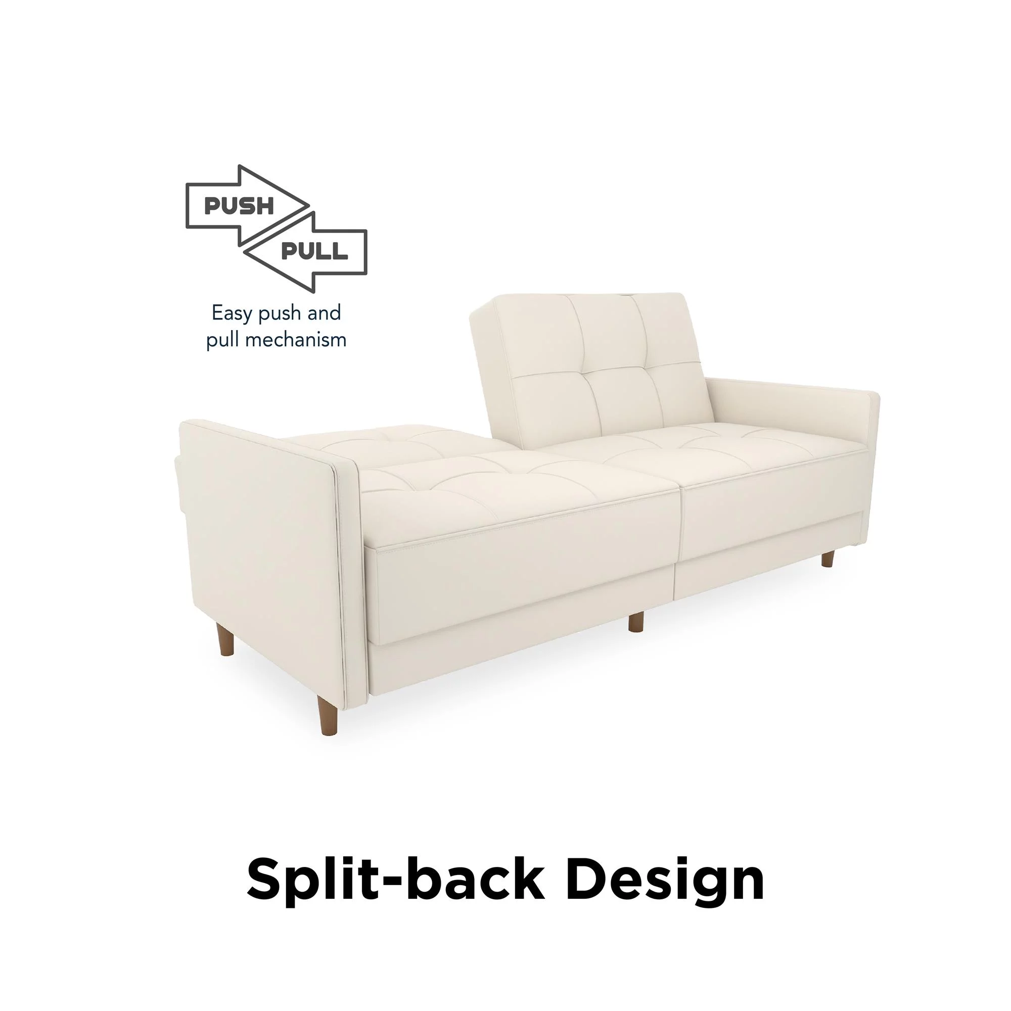 Desert Fields Adera Coil Futon, White Faux Leather