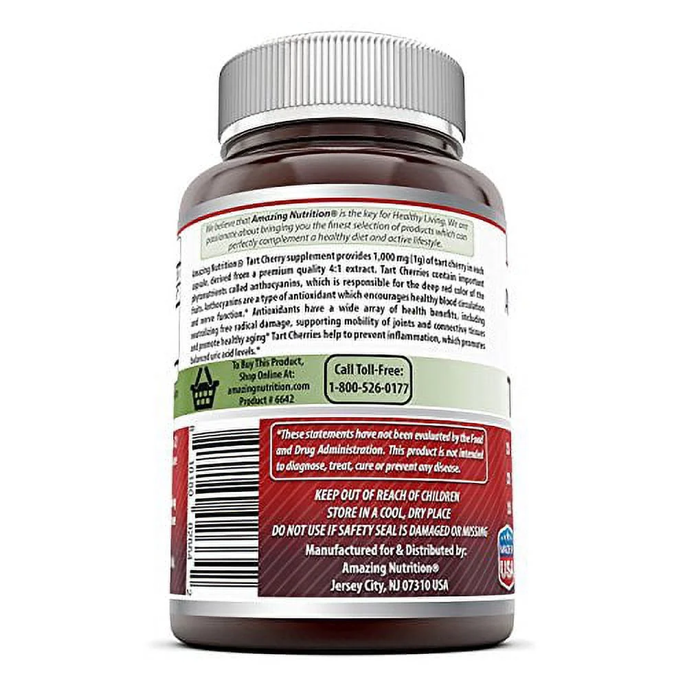 Amazing Formulas Tart Cherry Extract 1000 Mg Capsules - Non-GMO - Antioxidant Support - Promotes Joint Health & a Proper Uric Acid Level Balance (120 Count (Pack of 2))
