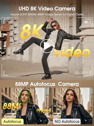 8K Digital Camera, 88MP Cameras for Photography with WiFi & Touch Screen, 16X Zoom Vlogging Camera for YouTube Video, Autofocus & Anti-Shake, Dual Camera, 2 Batteries, 64GB Card, Flash, Lens Hood