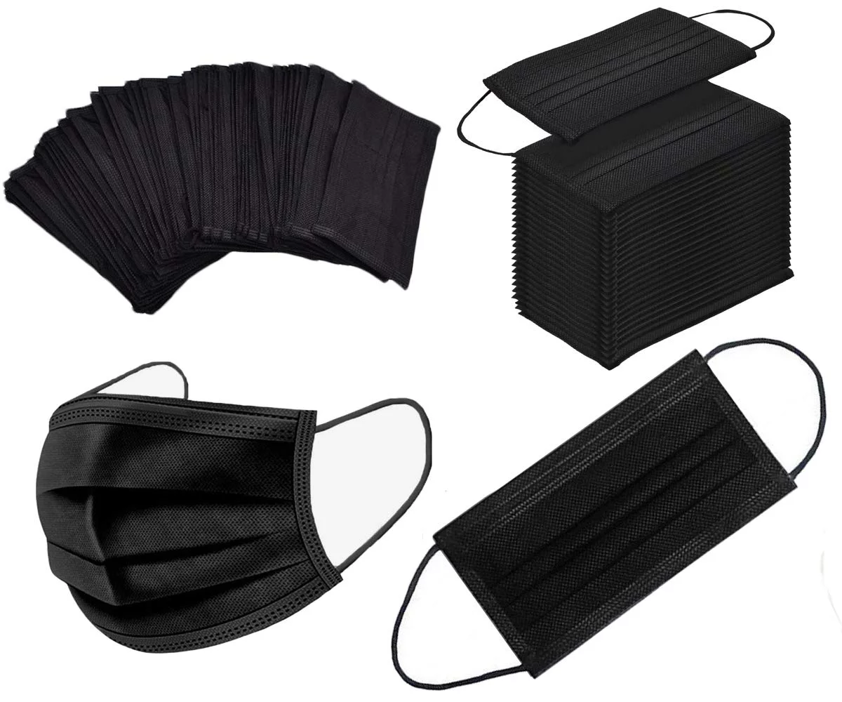 2000 Pack USA Made Disposable Face Masks Black, 3 Ply Breathable Protection Mask