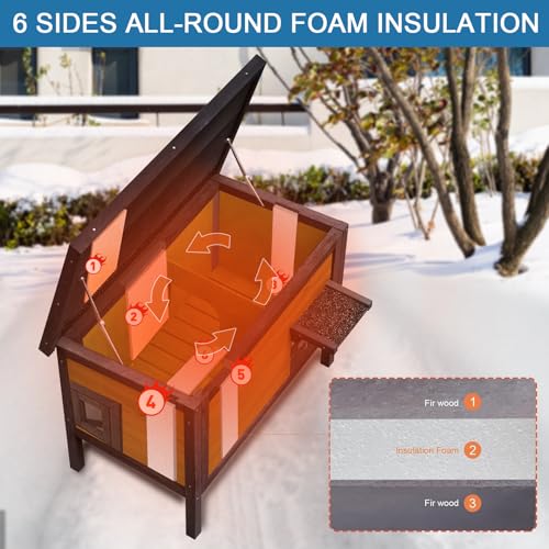 Outdoor Insulated Cat House Feral Cat Enclosure Cat Shelter Weatherproof for Winter with All-Round Foam Escape Door