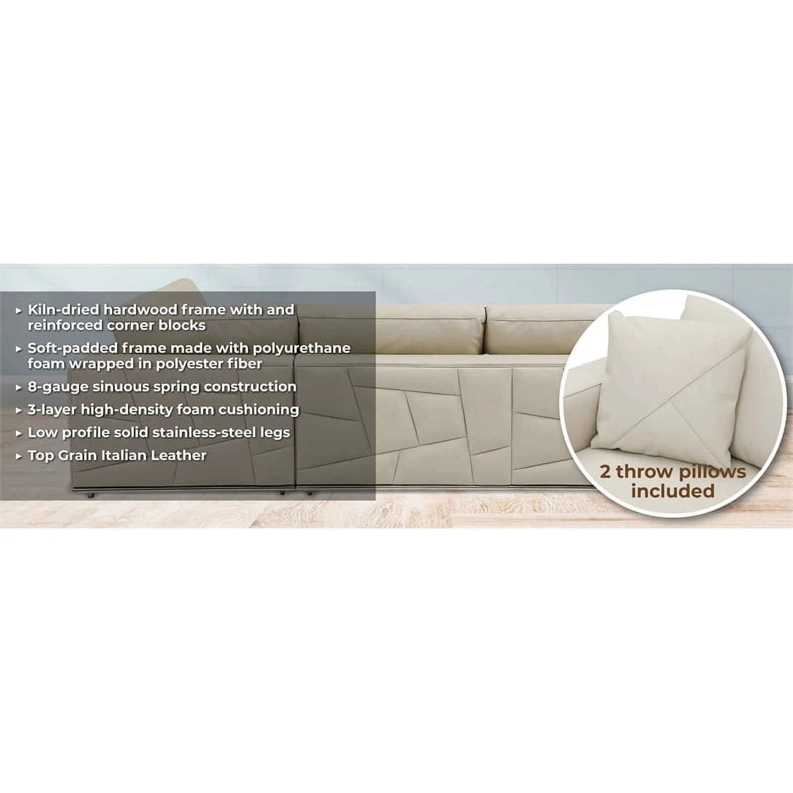 Titan Furnishings Transitional Italian Top Grain Leather Sectional White