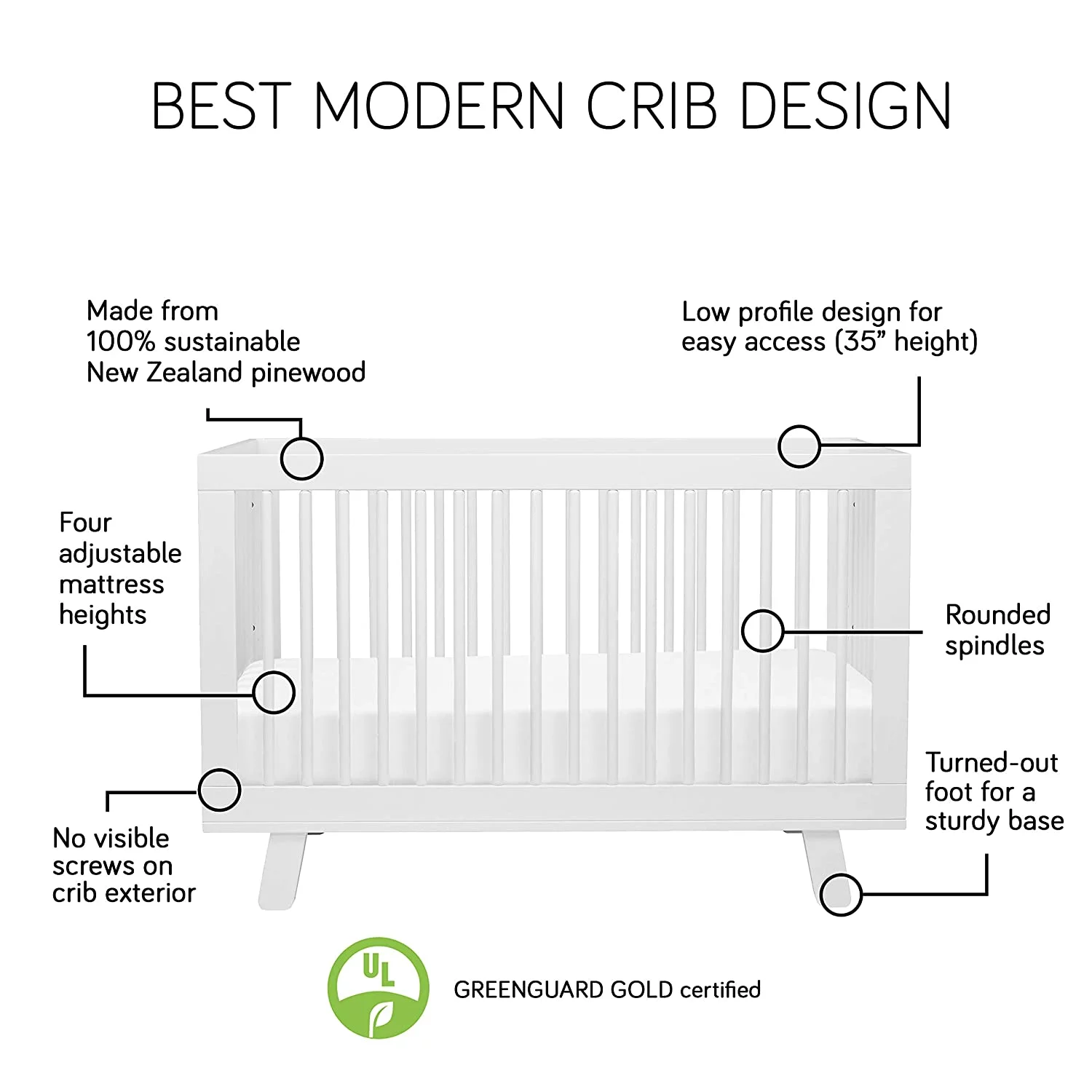 3-in-1 Convertible Crib with Toddler Bed Conversion Kit in Black, Greenguard Gold Certified