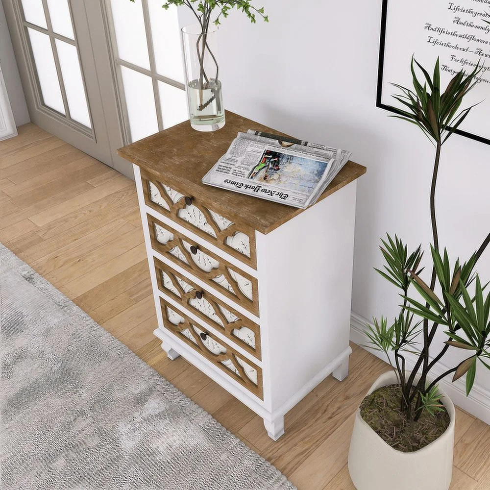 Vintage Accent Drawer with Carved Detailing and Natural Wood Finish - Elegance and Functionality Combined