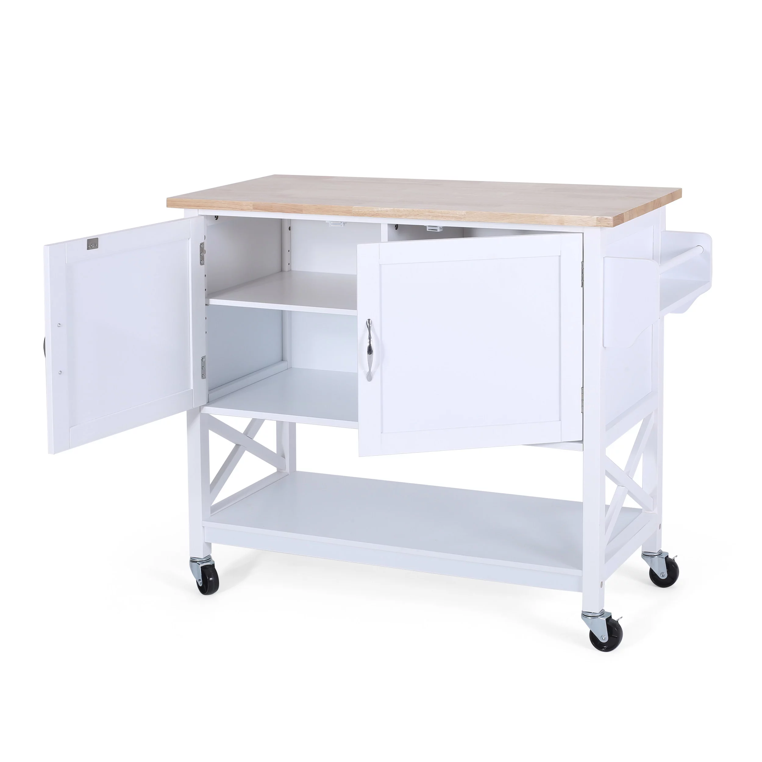 Noble House Finzer Wood Kitchen Cart, White, Natural