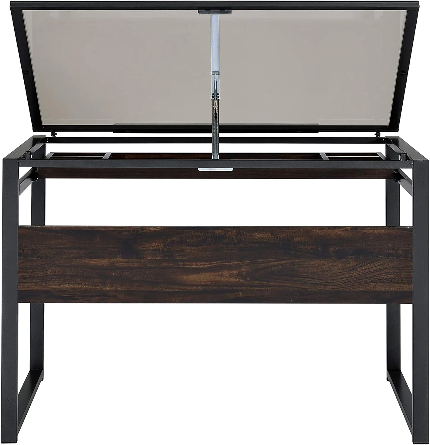 KBANZIBIU Pantano Glass Top Dark Gunmetal and Chestnut Drafting Desk 805571