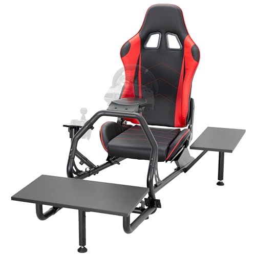 VIVO Racing Simulator Cockpit with Wheel Stand, Gear Mount, Chair and Frame Only, Fits Logitech, Thrustmaster, Fanatec, Compatible with Xbox One, PlayStation, PC Video Game, Red Stripe, STAND-RACE1B