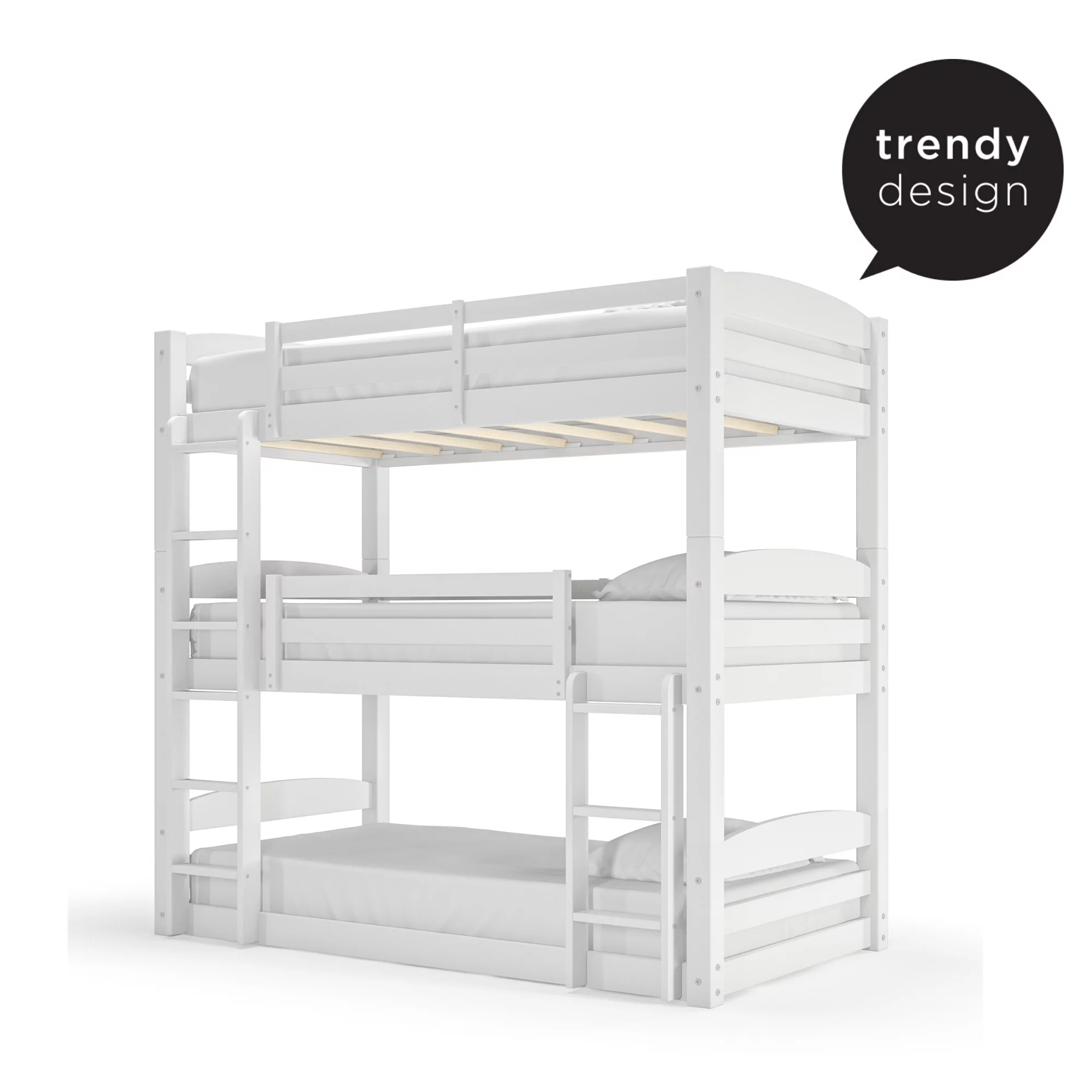 Better Homes & Gardens Tristan Kids' Convertible Triple Bunk Bed, Twin Over Twin Over Twin, White