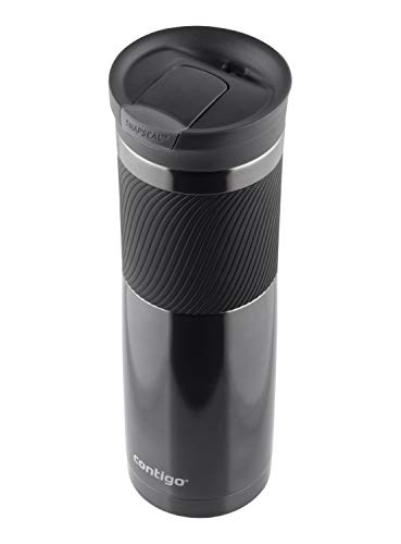 Contigo Byron Snapseal Travel Mug, Stainless Steel Thermal Mug, Vacuum Flask, Leakproof Tumbler, Coffee Mug with BPA Free Easy-Clean Lid, 590 ml, Black