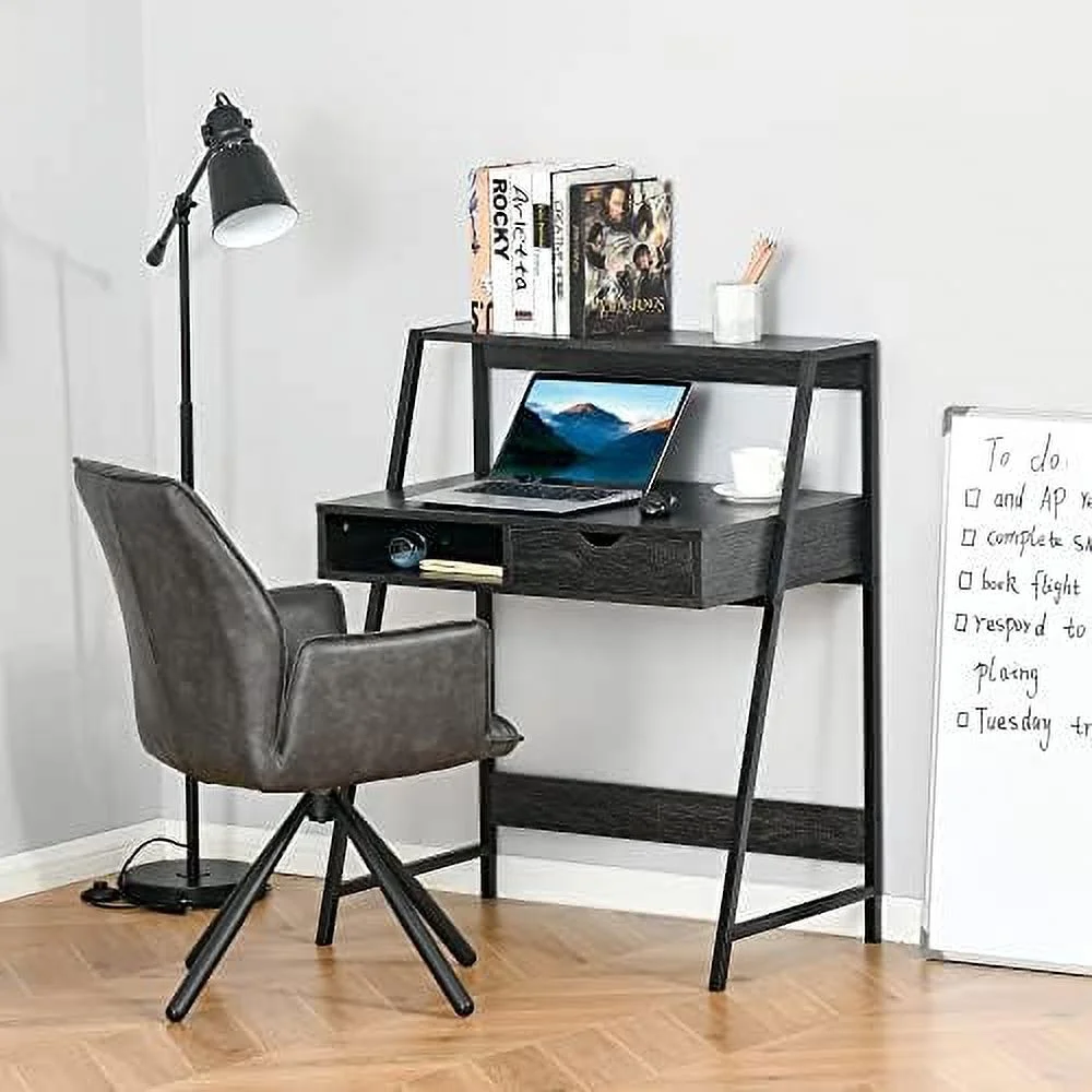 HJZBNONE Home Office Desk  Computer Desk for Small Spaces  Writing Table with Drawer and  Shelves  Grey