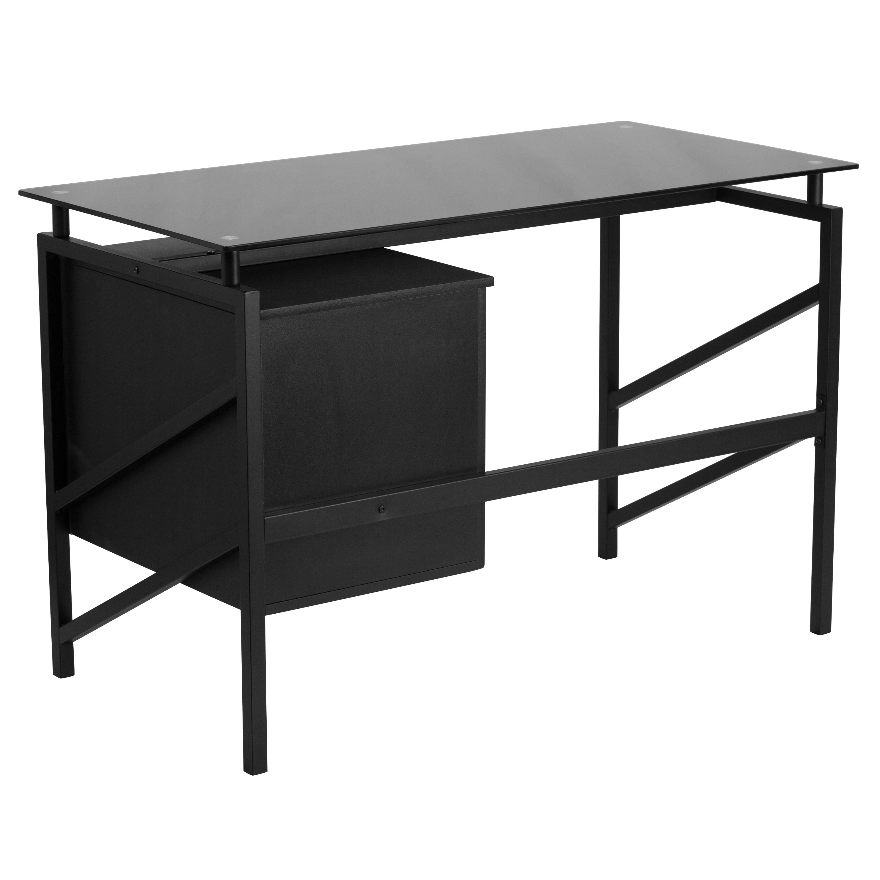 Emma + Oliver Glass Desk with Two Drawer Pedestal