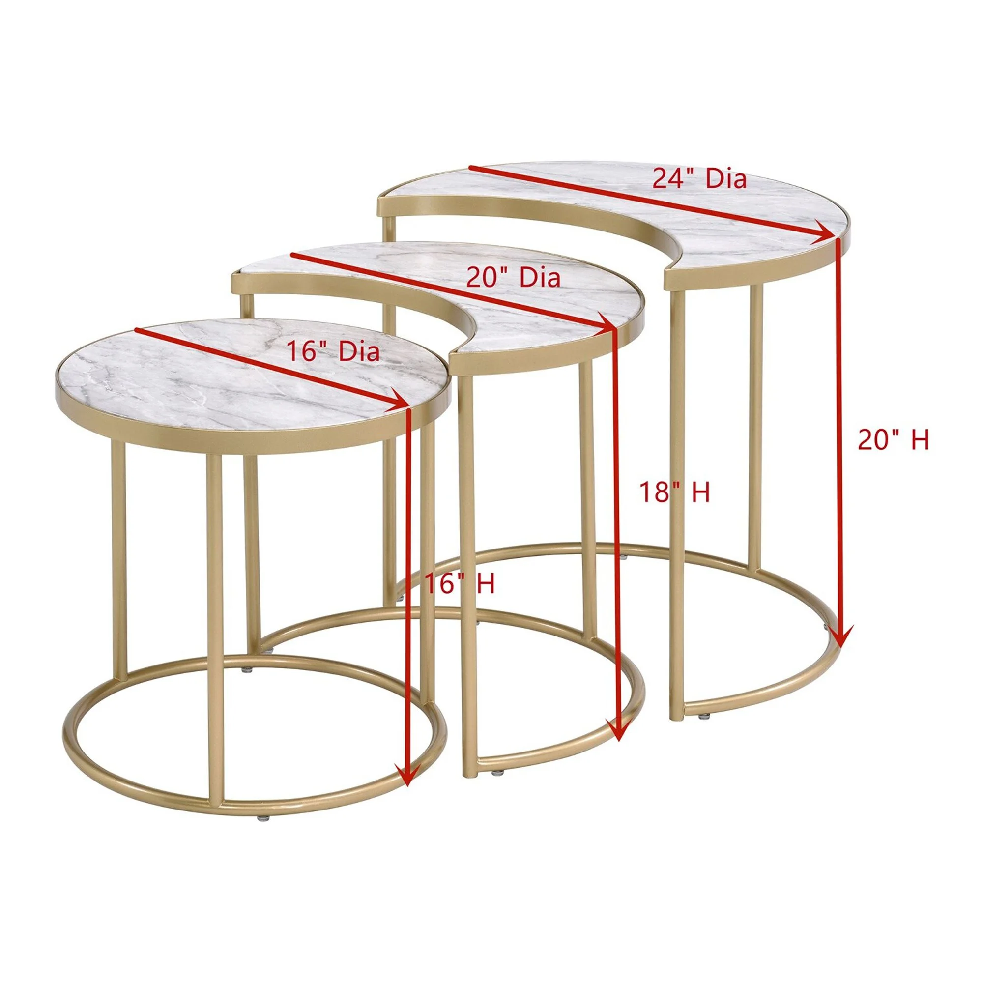 BESTCOSTY 3 Pcs Pack Nesting Tables, Half-Moon & Round Shape End Table