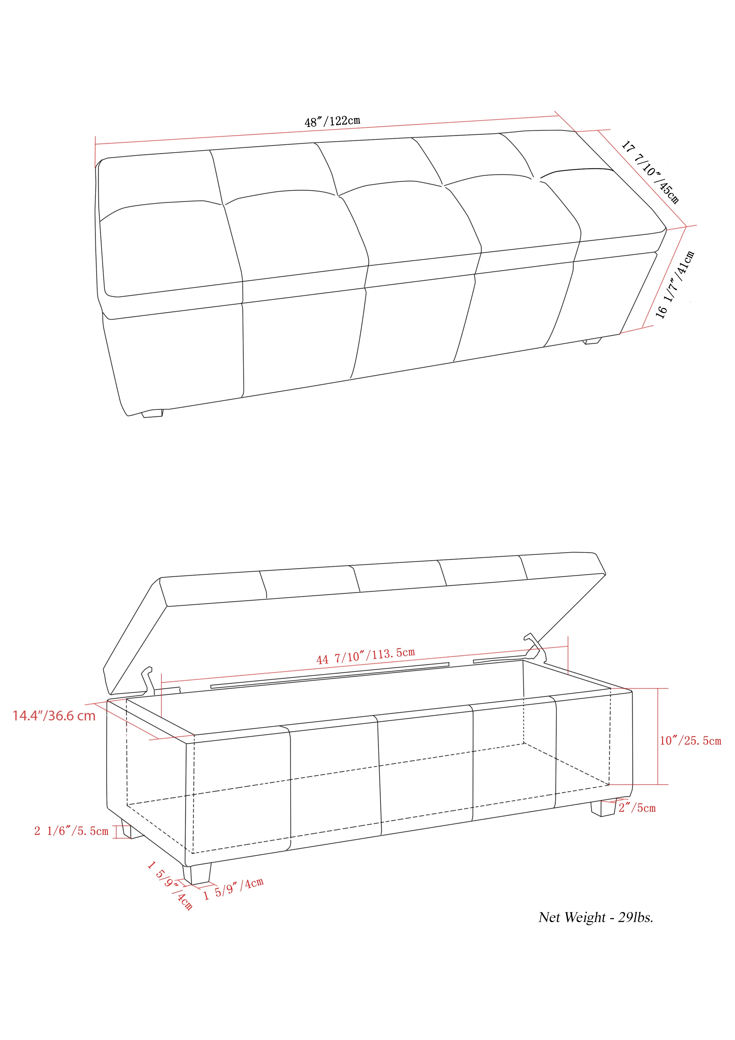 Simpli Home Castleford Large Storage Ottoman Bench