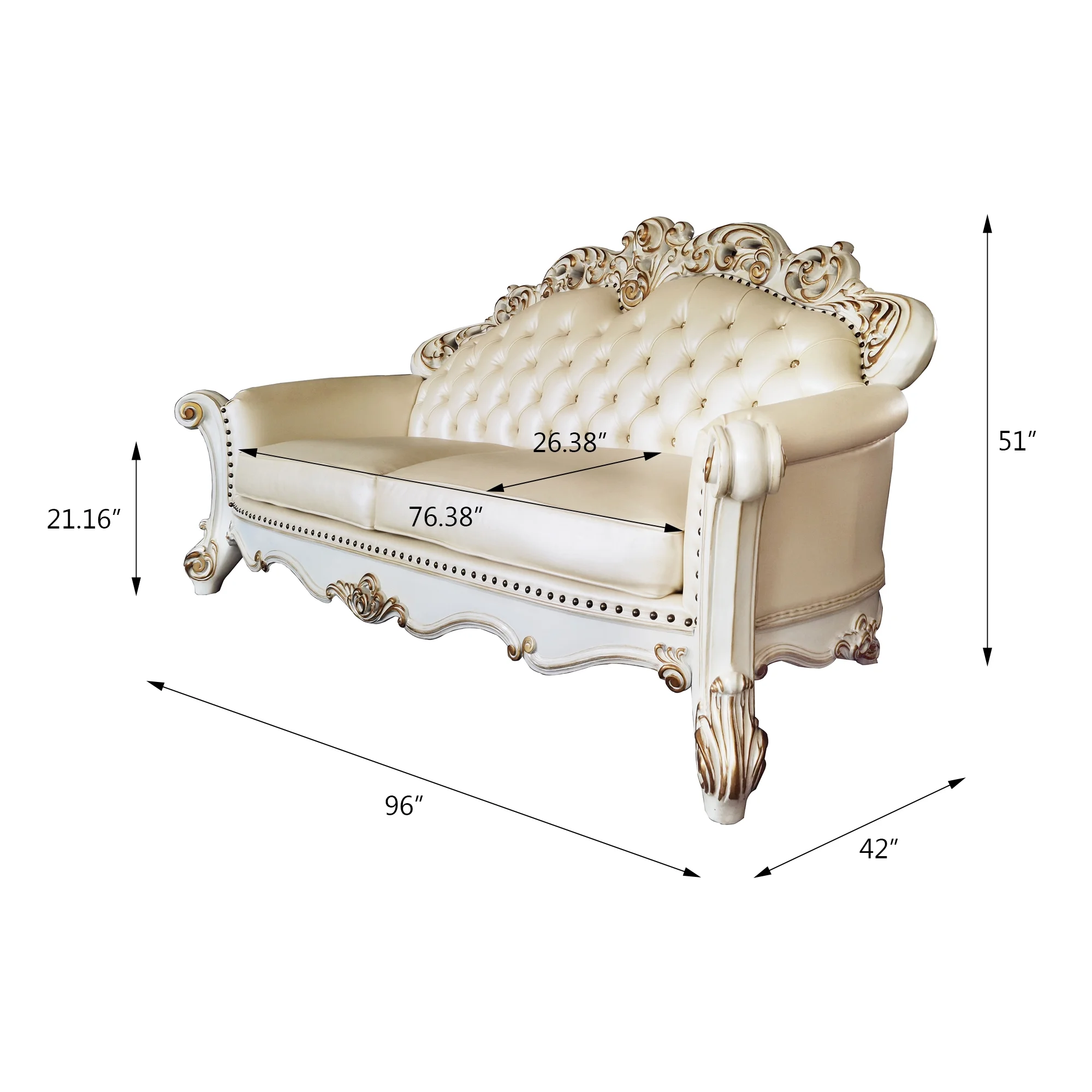 ACME Vendome Sofa with 5 Pillows in Champagne PU & Antique Pearl Finsih