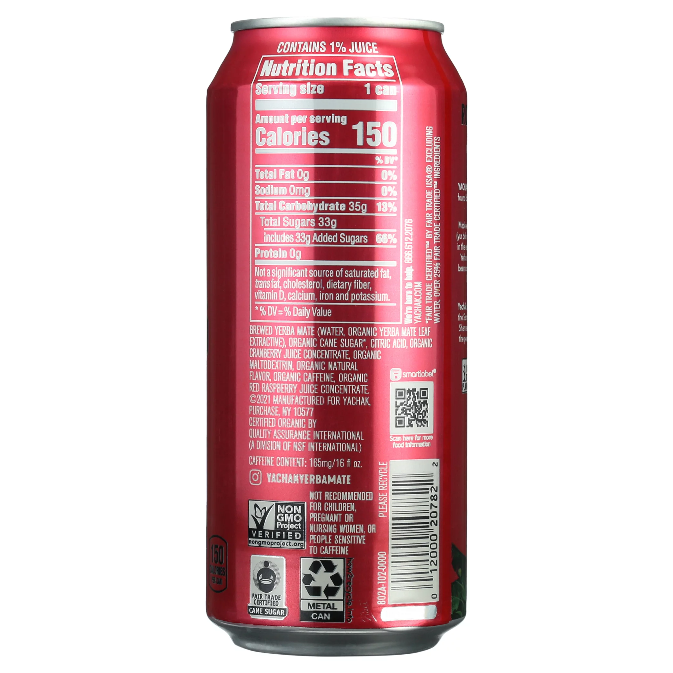 Yachak Yerba Mate Drink, Berry Red, 16 fl oz, 12 Pack Cans