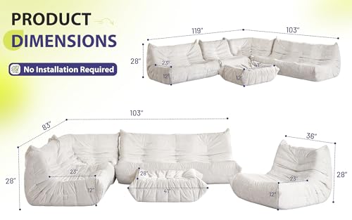 HABUTWAY Bean Bag Chair, Giant Bean Bag Chairs for Adults, Bean Bag Sofa with Filler Faux Fur, Memory Foam Bean Bag Couches Fireside Lazy Sofa for Living Room, Bedroom, Office (Beige)