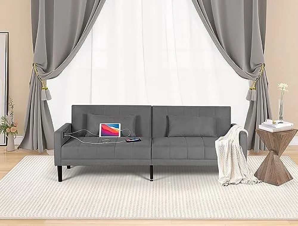 RUNFAYBIU Modern Upholstered Tufted Convertible Folding Futon Sofa Bed w/USB  82\u201D Sleeper Couch Love Seat Pillows  2/3 Seat Loveseat Sofas for Living Room  Apartment  Bedroom  Office