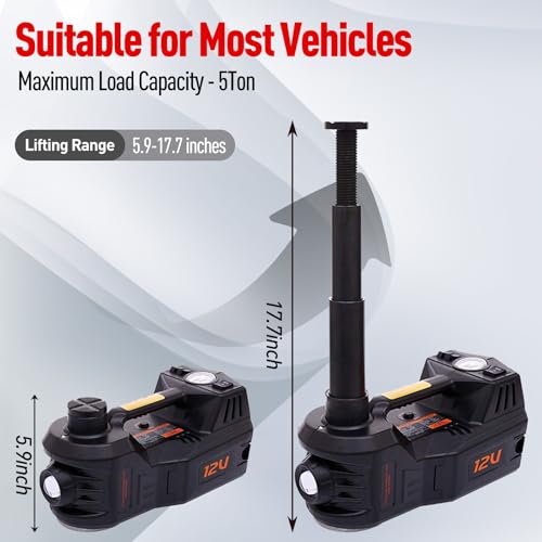 Electric Car Jack 5 Ton 12V Floor Jack Hydraulic Jack Stand Car Lift Jack with Integrated Tire Pump for SUV Truck Sedan Vehicle Roadside Emergency Tire Change
