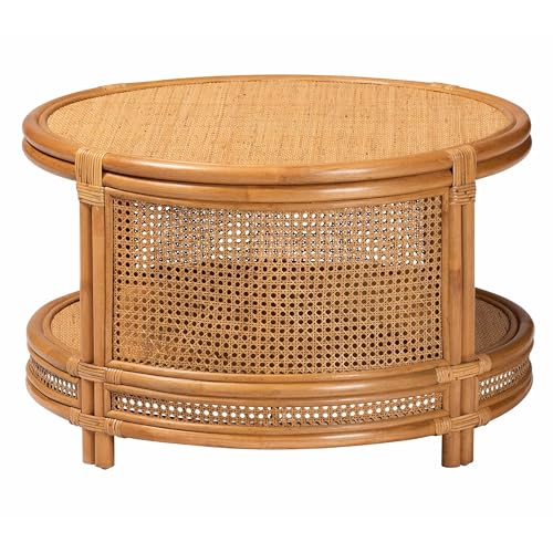 bali & pari Louis Rattan Coffee Table, 2-Tier, Light Honey