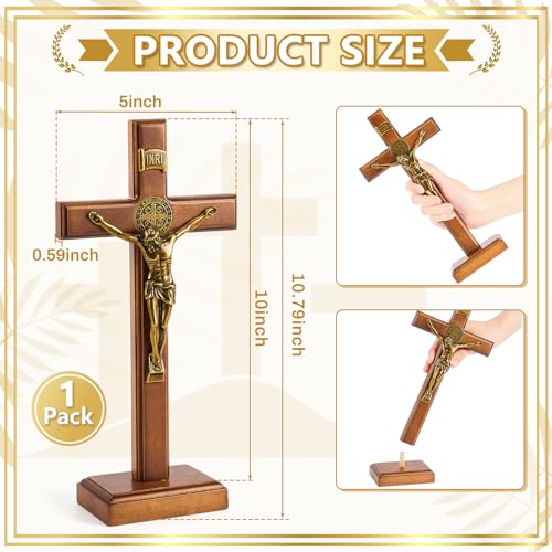 Leinuosen 10 Inch Wood Cross Crucifix Wall and Table Catholic Wooden Crosses Standing Cross Decor Jesus Christ Decoration for Home Baptism Communion Church(1 Pcs)