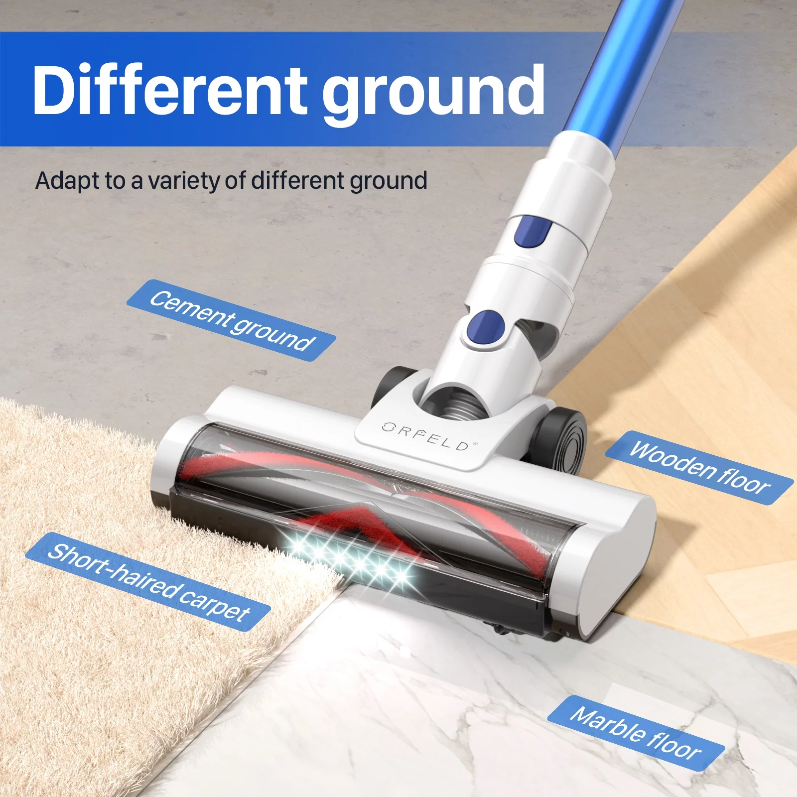 ORFELD Cordless Vacuum Cleaner with 2200mAh Battery, Powerful Suction for Hardwood, Carpet, Pet Hair