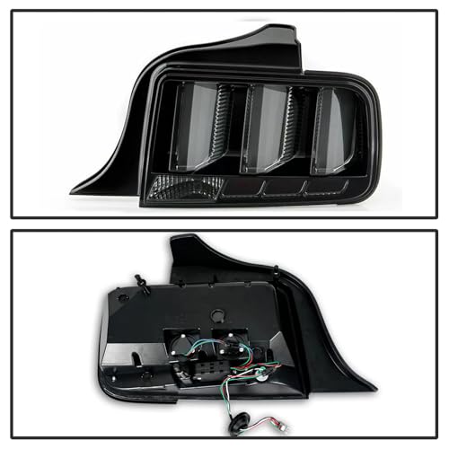 LED Tail Lights For 2005-2009 Ford Mustang, [Black Tube] Smoked Tail Lamp Red Brake Lights w/Sequential Signal Pair (Left + Right)