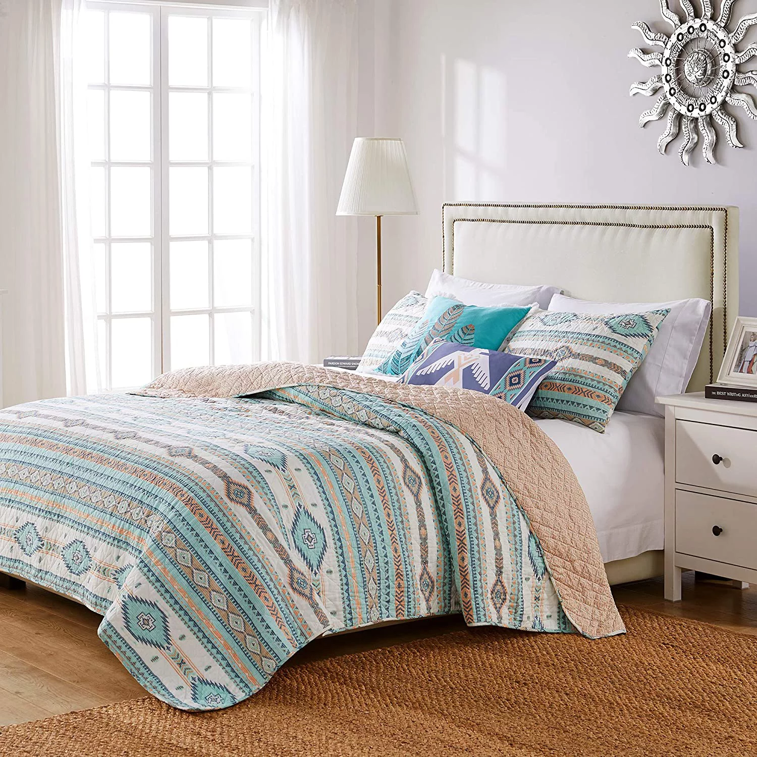 Barefoot Bungalow Phoenix Southwestern Motif Quilt Set, Tuquoise, 3-Piece King/Cal King