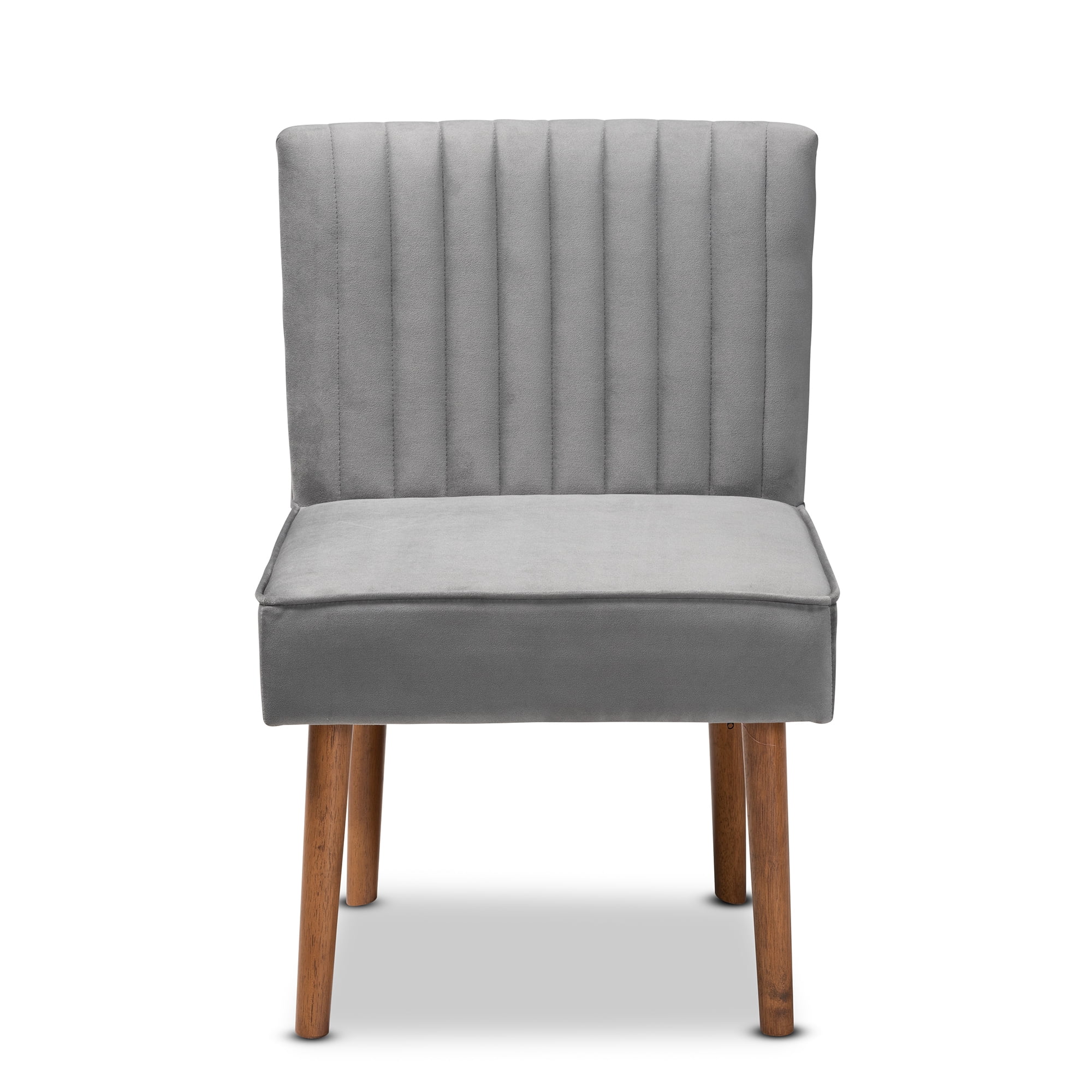 Baxton Studio Alvis Mid-Century Modern Grey Velvet Upholstered and Walnut Brown Finished Wood Dining Chair