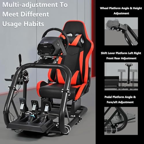 Marada Racing Sim Cockpit Stand with comfortable Seat Fit for Logitech/Fanatec/Thrustmaster G27 G923 G920,Large Round Tube&Adjustable Professional Driving Race Mount,Wheel Pedal Handbrake Not Included