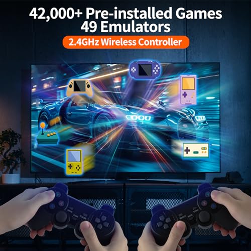 Wireless Retro Game Console Stick, 4K Plug & Play TV Video Game Stick, Pre-Installed 42,000+ Games, 49 Emulators, 256GB Memory Card, with Dual 2.4G Wireless Controllers, HDMI Output
