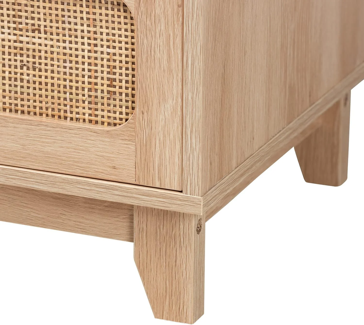 NLIBOOMLife Elsbeth Oak Brown Wood and Natural Rattan 5-Drawer  Cabinet