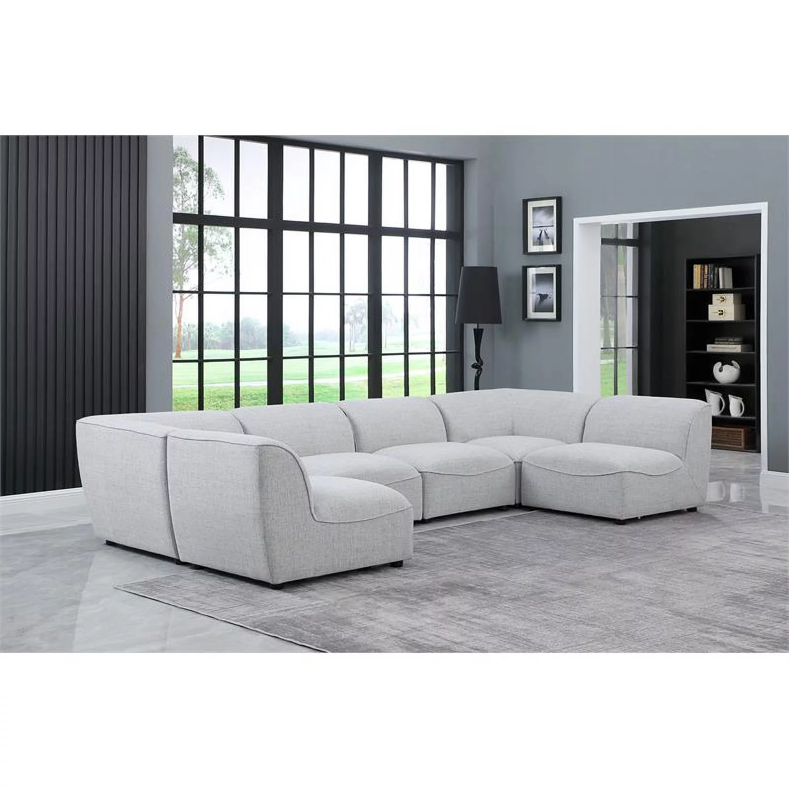 Meridian Furniture Miramar Grey Durable Linen Textured Modular Sectional