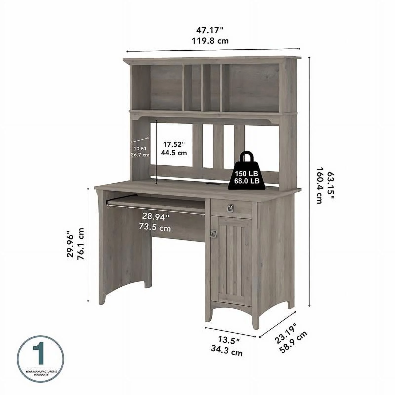 UrbanPro Farmhouse Small Computer Desk with Hutch in Driftwood Gray