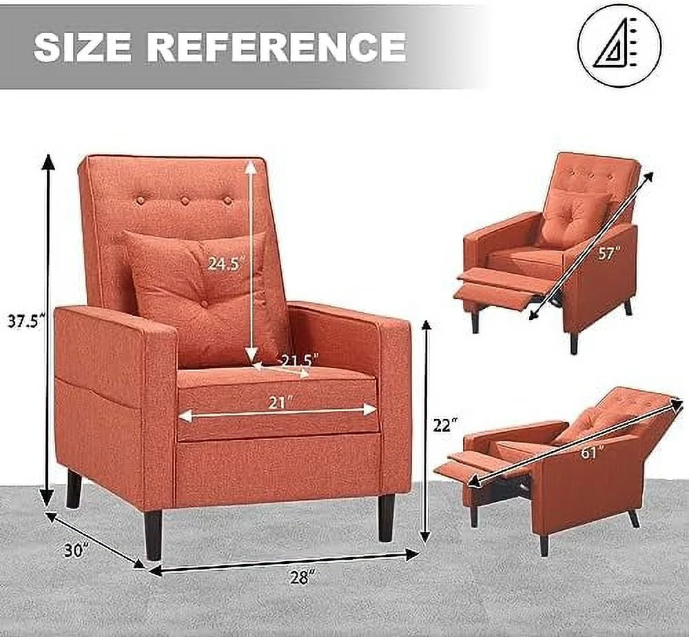 HOOMHIBIU Push Back Recliner Chair  Lounge Chair for Bedroom  Living Room Chair  Linen  Dark Gray  Single One