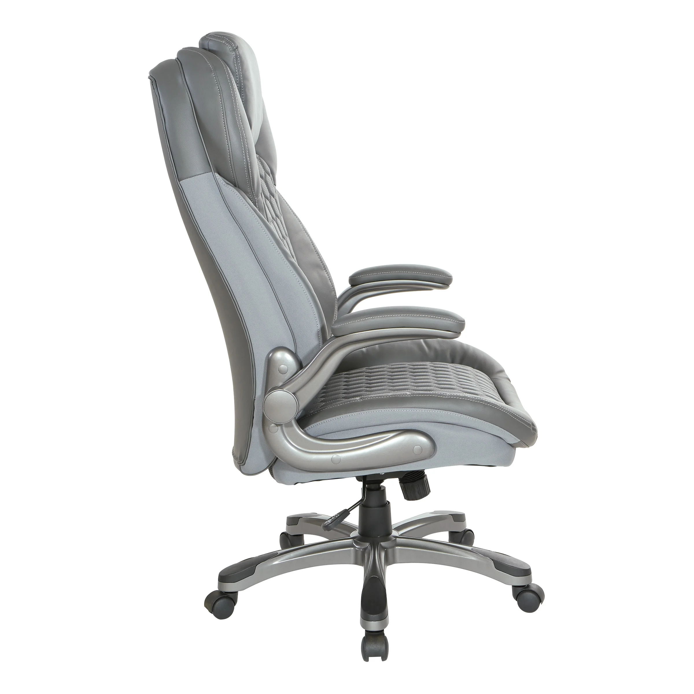 Office Star Products Executive High Back Chair with Grey Bonded Leather and Flip Arms