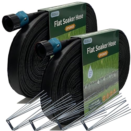 2025 Flat Soaker Hose 100 ft with Stakes for Garden, 50ft x 2 Linkable Drip Hose Diy Garden Irrigation System Saving 80% Water, Dual-layer Leak-free Design Water Hose with Holes