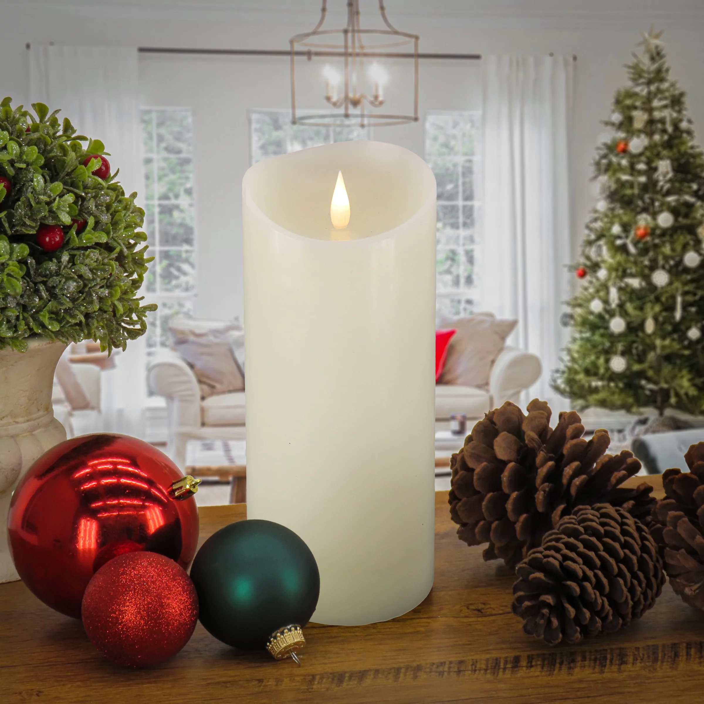 HGTV Home Collection Heritage Real Motion Real Motion Flameless Candle With Remote, Ivory with Warm White LED Lights, Battery Powered, 10 in