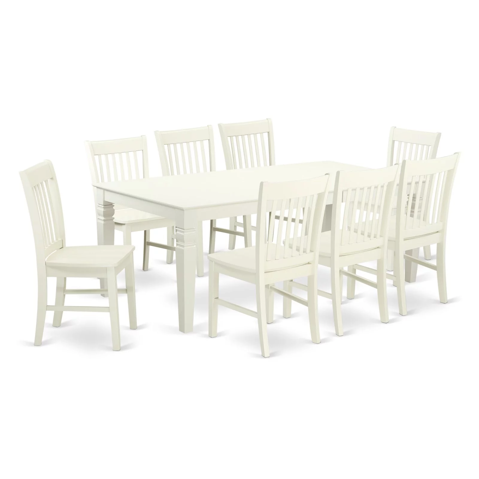 East West Furniture Logan 9-piece Wood Table and Dining Chair Set in Linen White