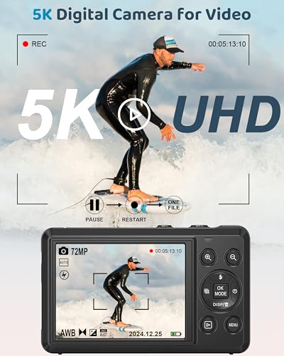 5K Digital Camera - 72MP UHD Digital Cameras for Photography - Autofocus Point and Shoot Small Camera with Flash for Kids - 2.8 Inch Screen Compact Portable Vlogging Camara with 16X Zoom, 32GB SD Card