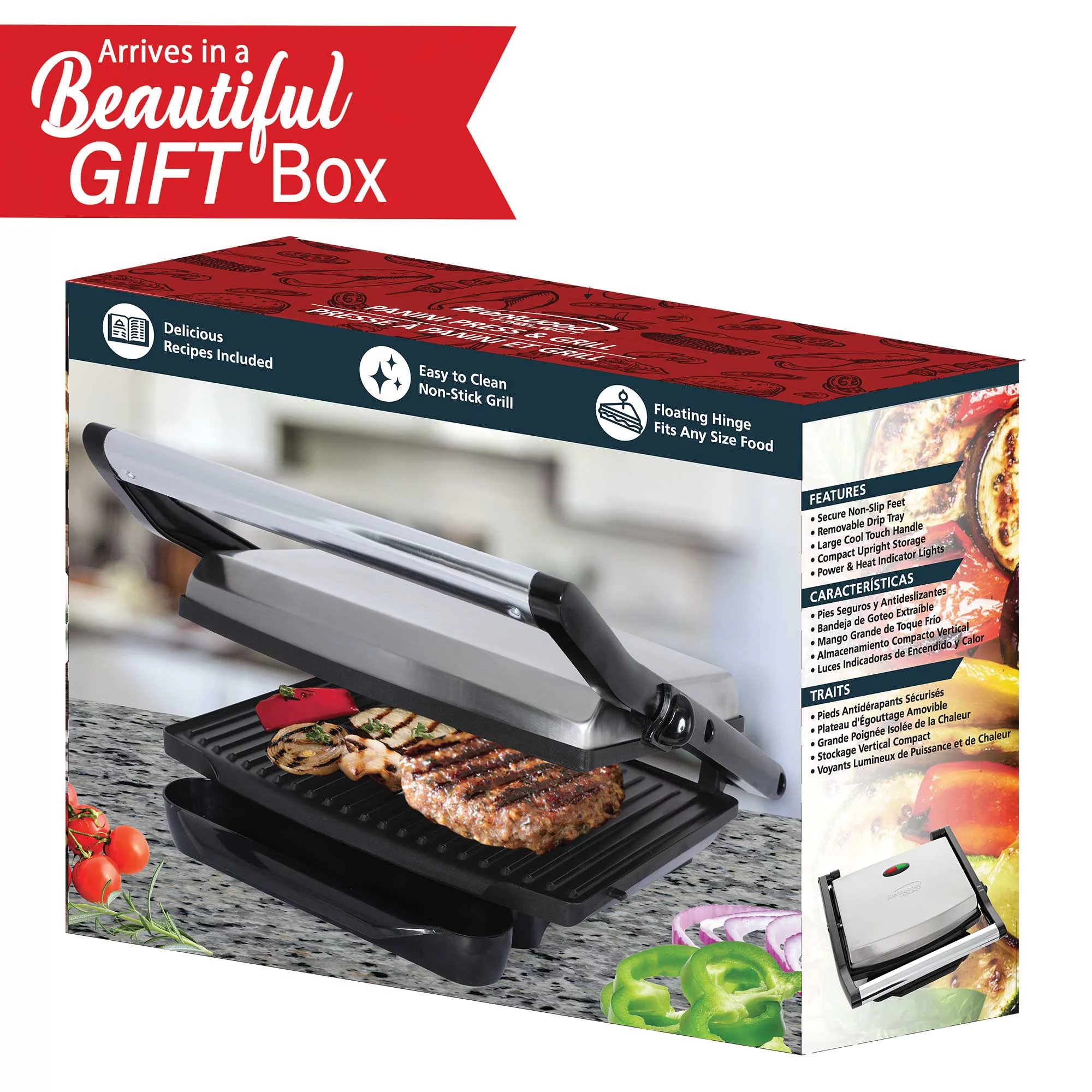 Brentwood Select Compact Non-Stick Panini Press and Sandwich Maker - Stainless Steel
