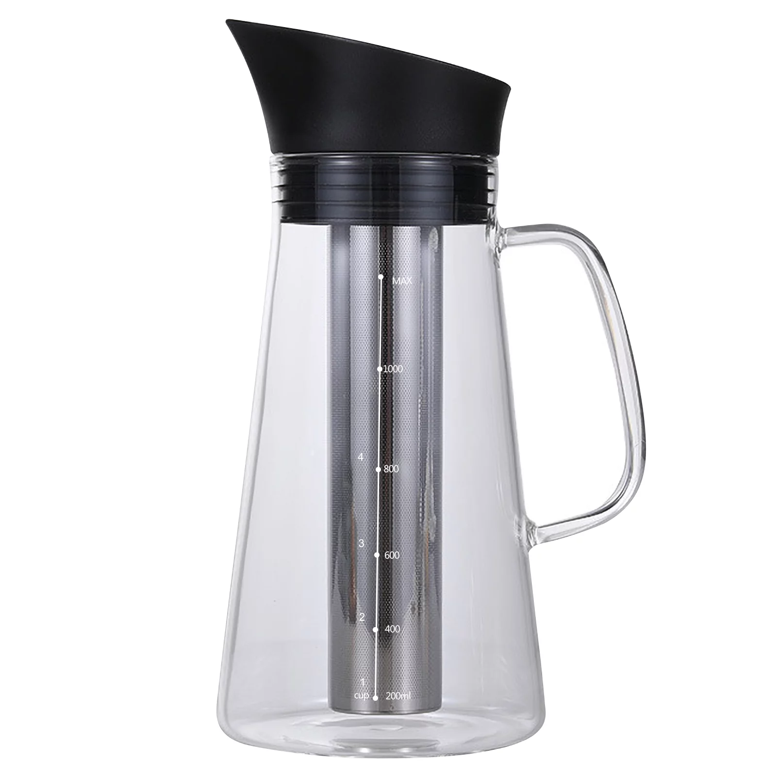 Andoer Glass Kettle Cold Brew Coffee Maker with Stainless Steel Filter for Iced Drinks