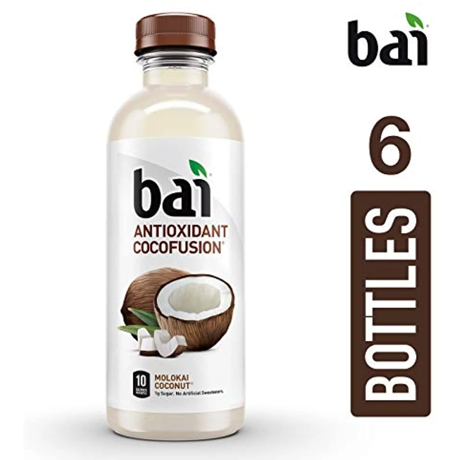 Bai Coconut Flavored Water, Molokai Coconut, Antioxidant Infused Drinks, 18 Fl. Oz. (Pack Of 6)