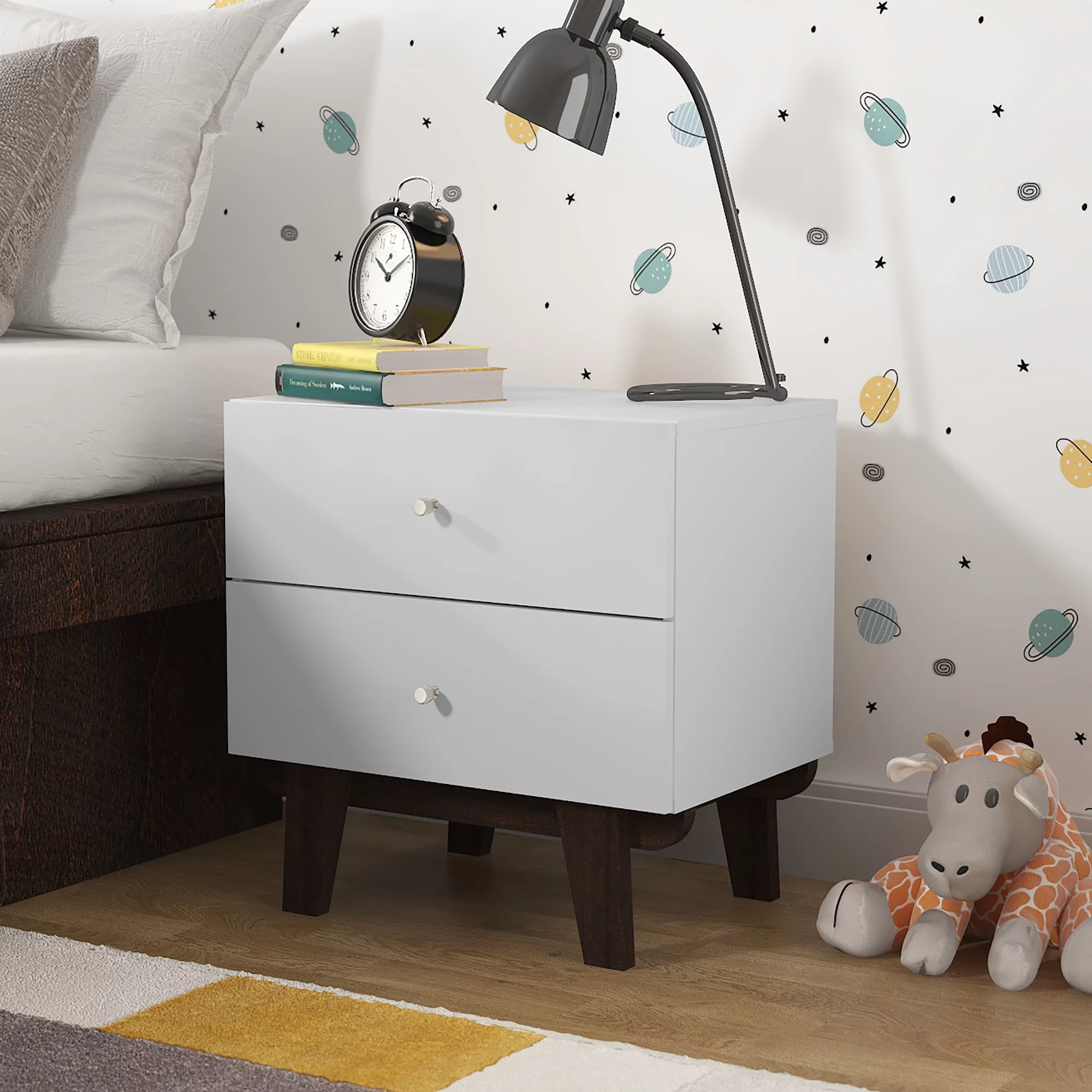 Kincaid Wood 2-Drawer Nightstand, Matte White, by Hillsdale Living Essentials