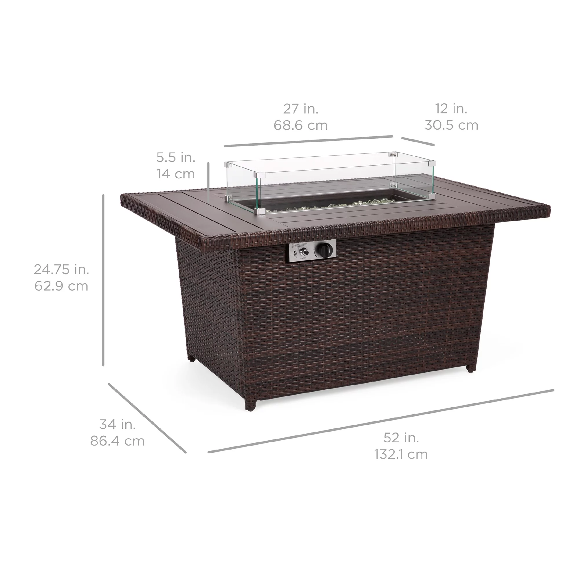 Best Choice Products 52in Wicker Propane Gas Fire Pit Table 50,000 BTU w/ Glass Wind Guard, Tank Holder, Cover - Brown