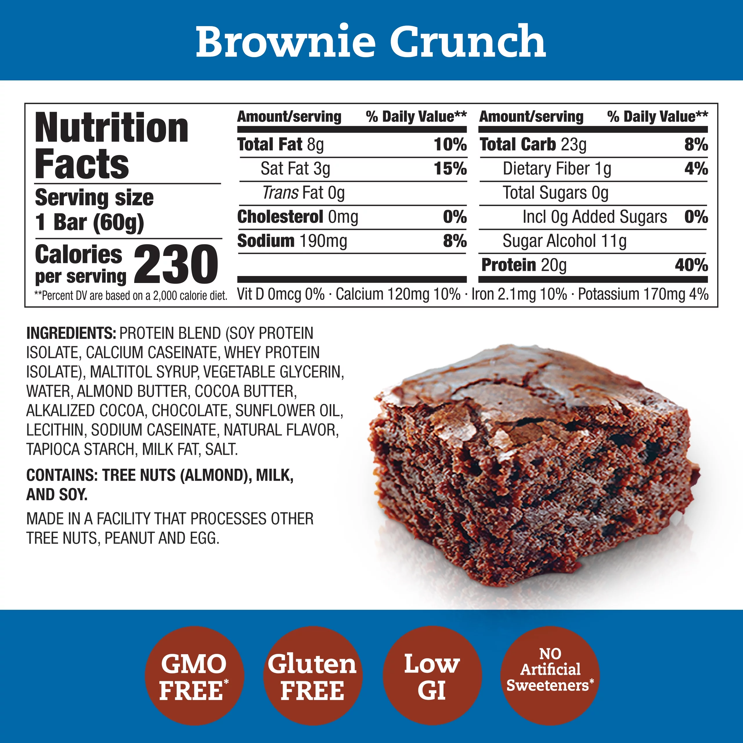 think! High Protein Bar, Brownie Crunch, 20g Protein, Gluten Free, Low GI, 10 Count