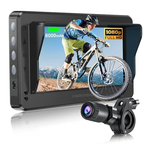 PARKVISION Bicycle Rear View Camera with Sunshade, 4.3'' HD 1080P Monitor with Auto Dim, 8000mah Rechargeable Battery, 3Mins Installation Bike Camera for Mountain, Ebike,Road Bike